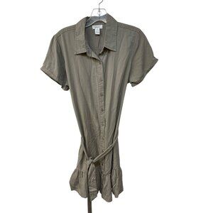 Japna Womens Shift Dress Short Sleeve Tencel Size Medium Army Green